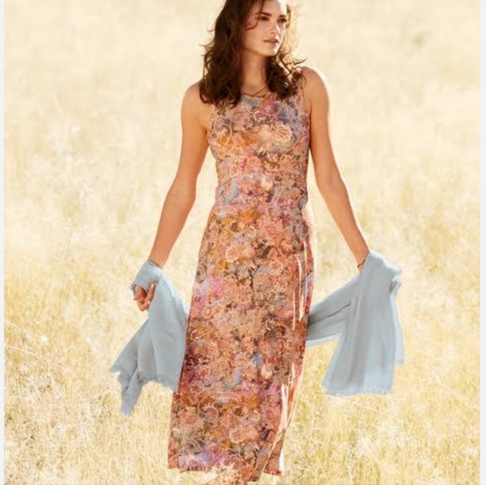 PERUVIAN CONNECTION Solange Midi Dress Floral Sleeveless Sz L